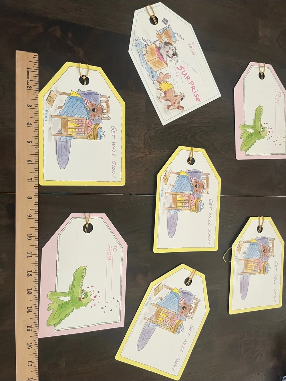 Vintage Jumbo Gift Tags large Cute Animal Gift Tags Yellow & Pink TLC Creations